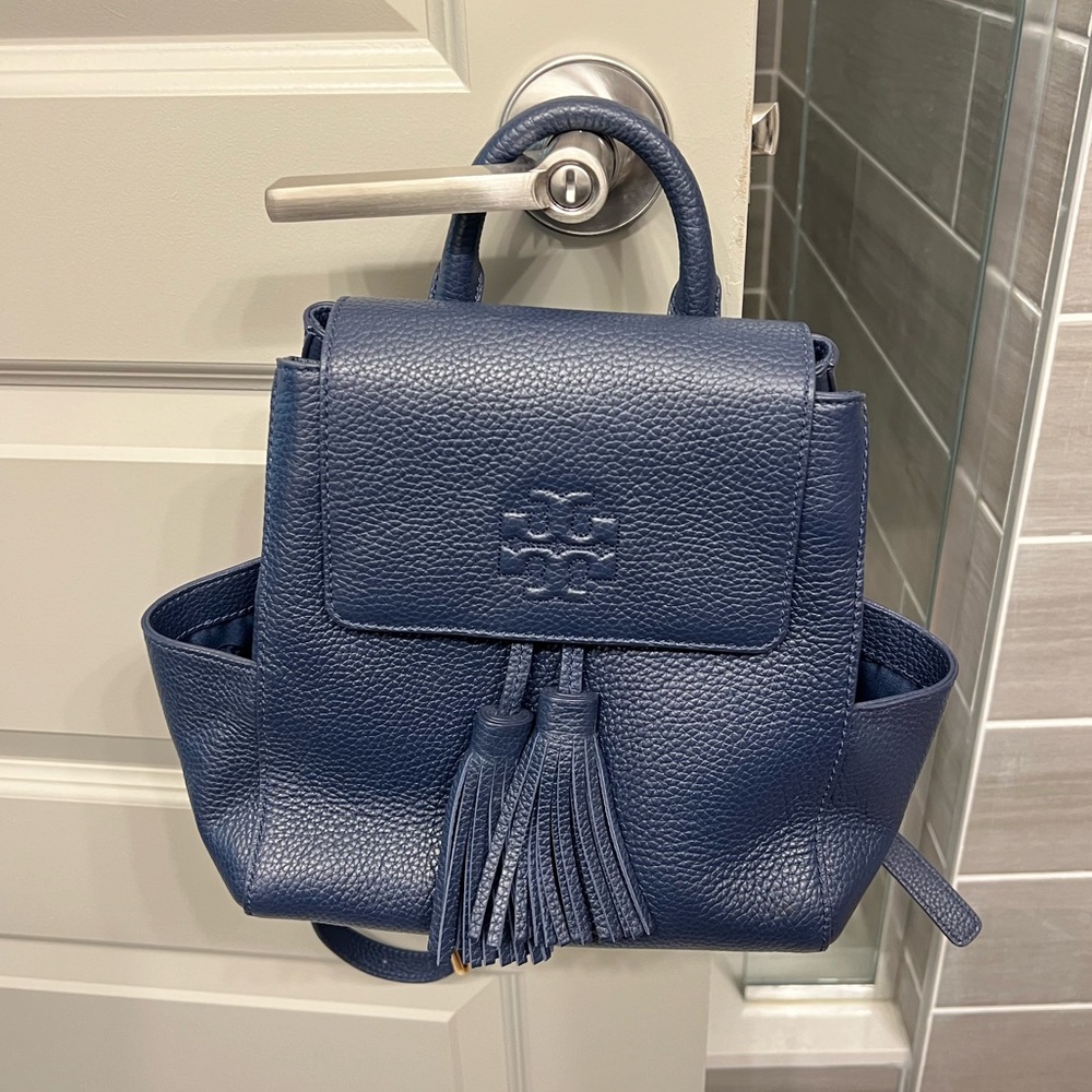 Tory Burch small navy tassel backpack
